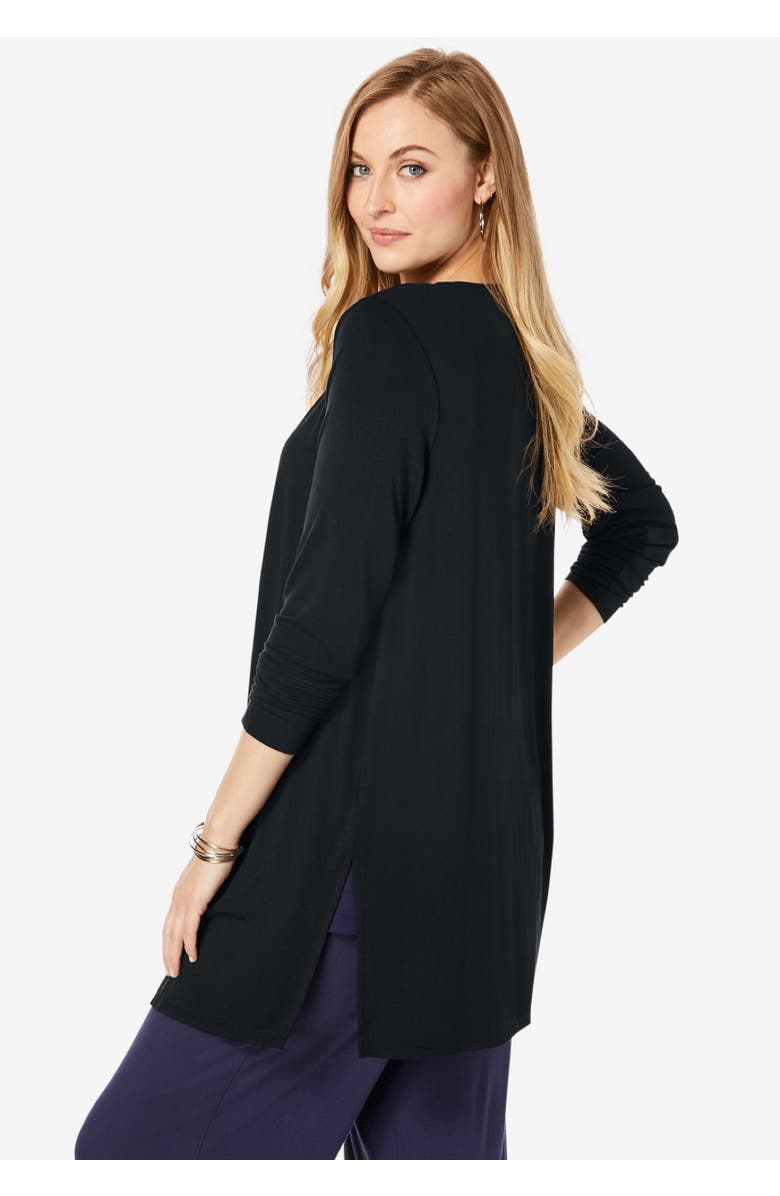 Jessica London Everyday Stretch Knit Open Front Cardigan, Alternate, color, Black