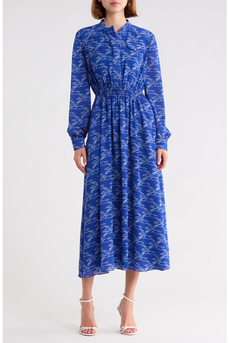 Long Sleeve Smocked Waist Midi Dress, Main, color, BLUE