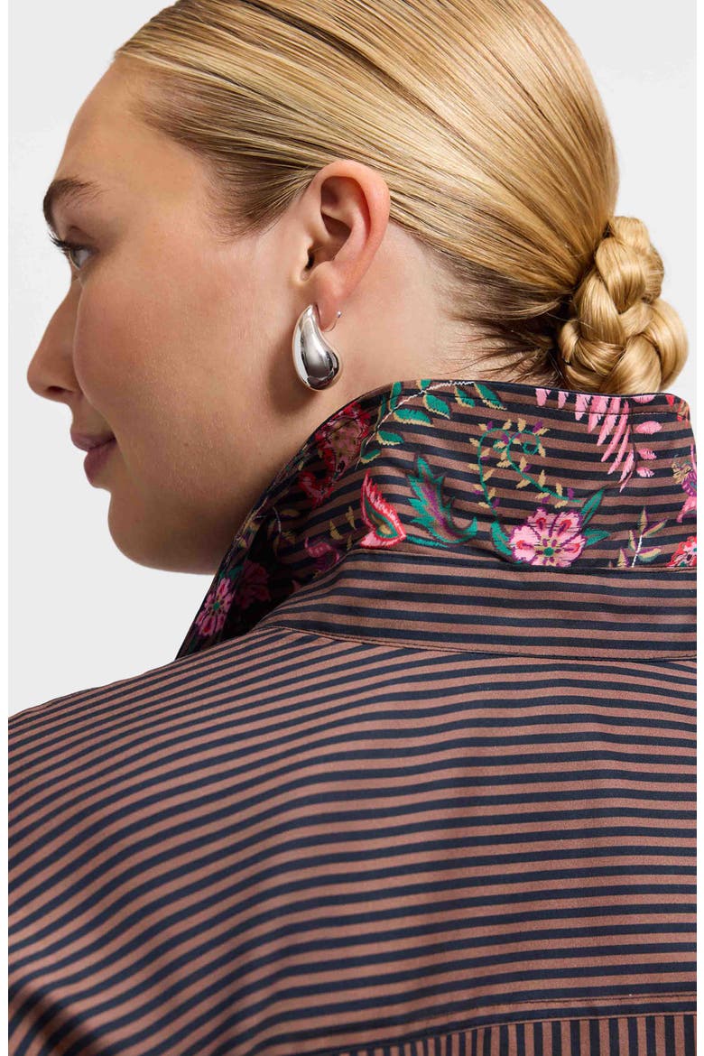 Marina Contrast Pocket Stripe Cotton Poplin Button-Up Shirt, Alternate, color, BROWN MULTI