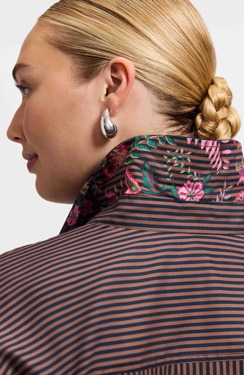 Foxcroft Marina Contrast Pocket Stripe Cotton Poplin Button-Up Shirt, Alternate, color, Brown Multi