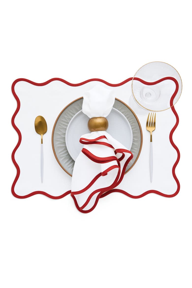 Linen Placemats Set of 4, 14 x 19" - Giselle Scallop Edge, Alternate, color, Christmas White