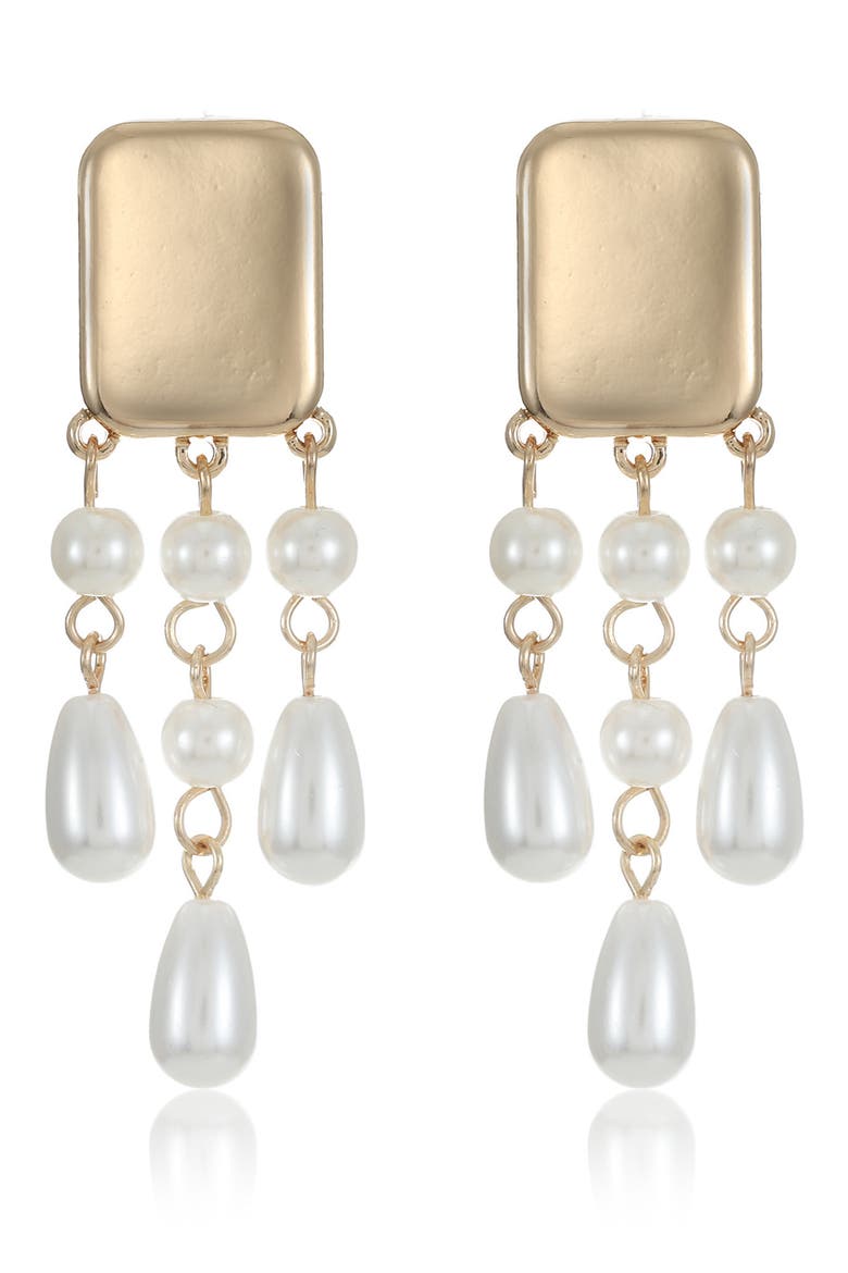 Faux Pearl Chandelier Earrings, Alternate, color, GOLD