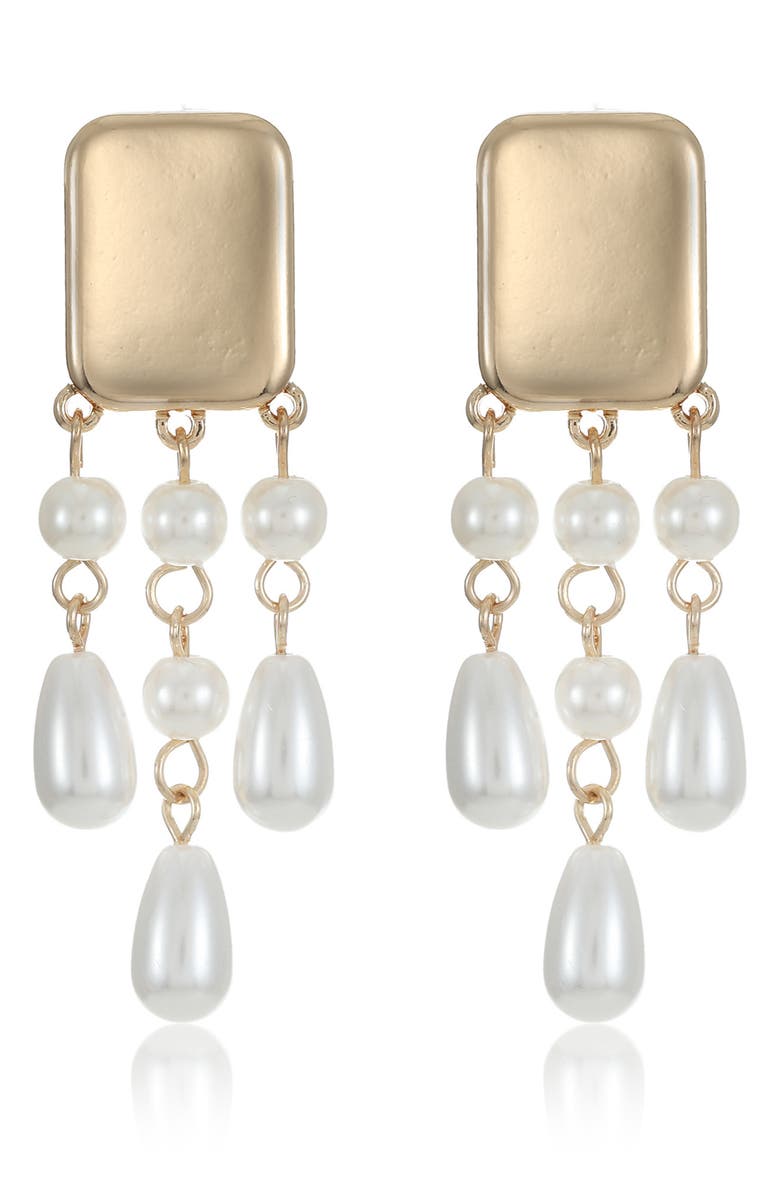 Ettika Faux Pearl Chandelier Earrings, Alternate, color, Gold
