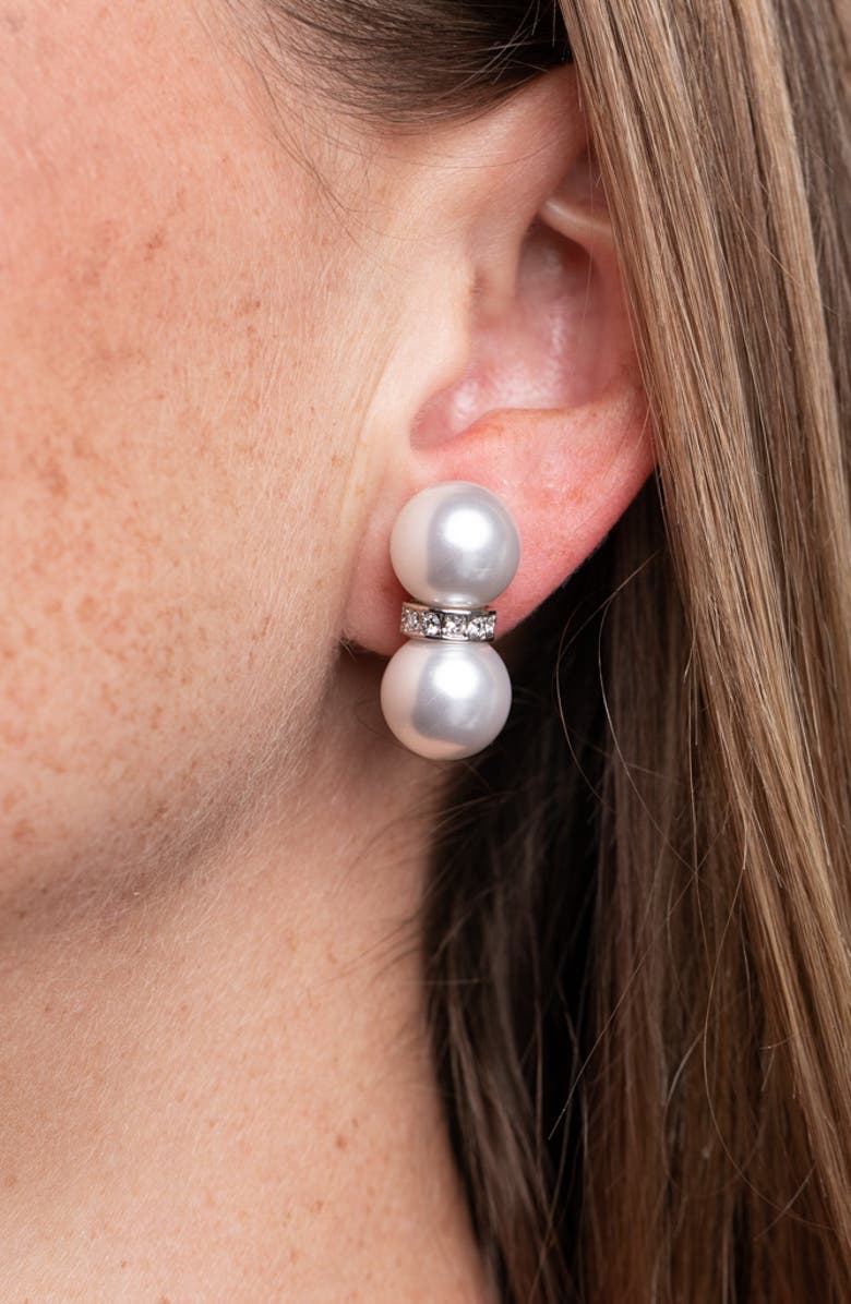 Kenneth Jay Lane Double Faux Pearl Clip-On Earrings, Alternate, color, 