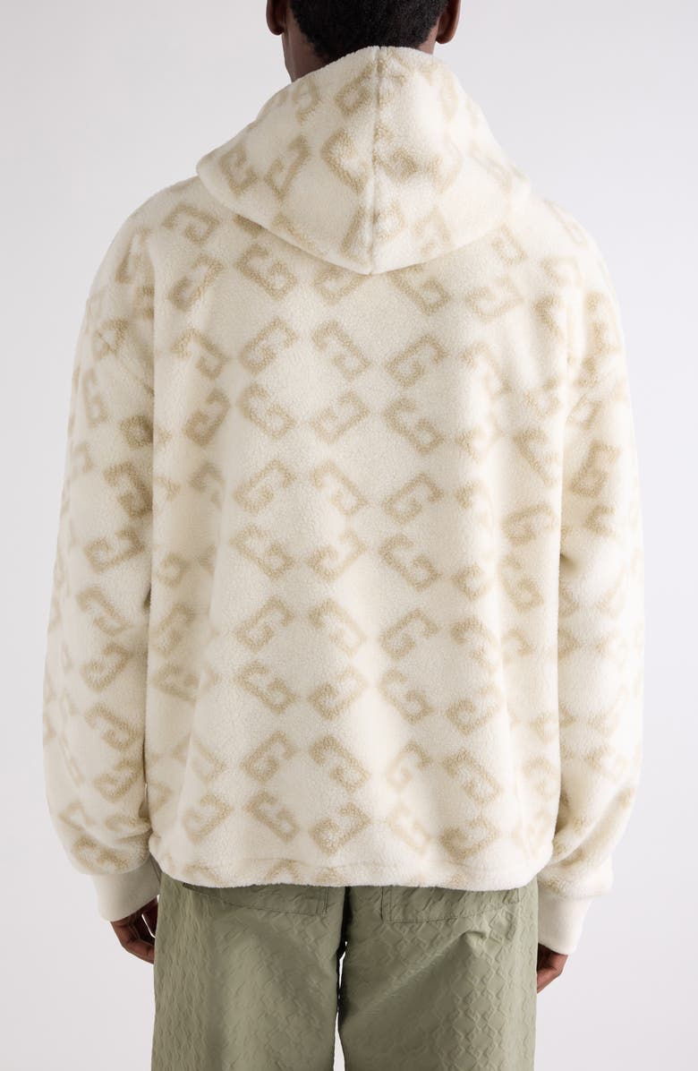 Givenchy Monogram 72 Print High Pile Fleece Snap-Up Hoodie, Alternate, color, Natural