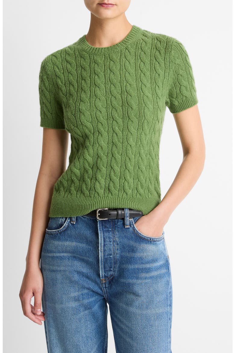 Cable Short Sleeve Sweater, Main, color, CLOVER