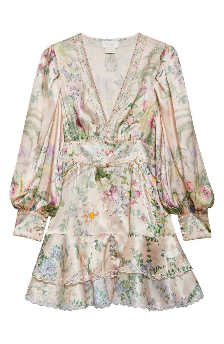 Camilla Button Front Long Sleeve Silk Charmeuse Minidress, Alternate, color,