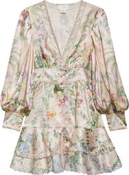 Camilla Button Front Long Sleeve Silk Charmeuse Minidress