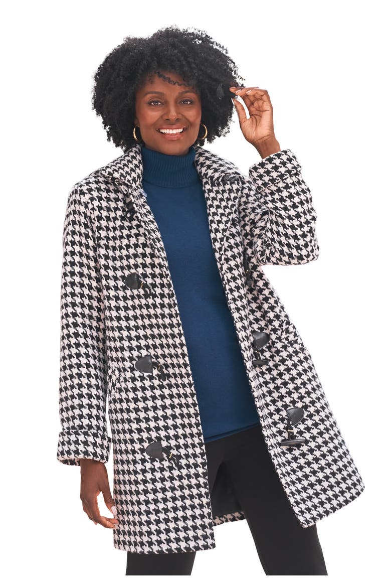 Hooded Toggle Wool Coat, Main, color, IVORY HOUNDSTOOTH