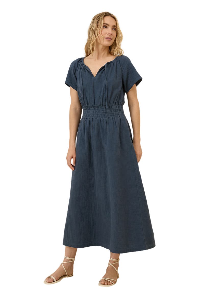 Organic Cotton Coastal Double Gauze Boho Midi Dress, Alternate, color, French Navy