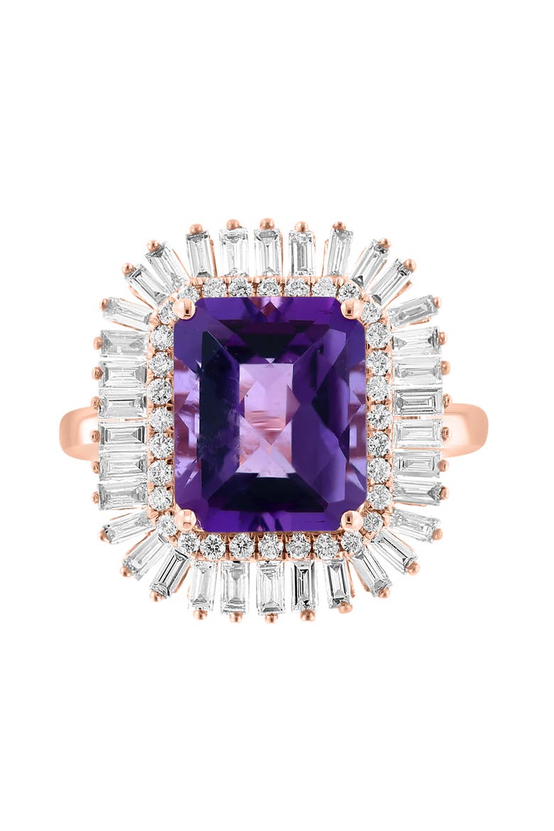 14K Rose Gold Diamond & Amethyst Halo Ring, Alternate, color, 14K Gold