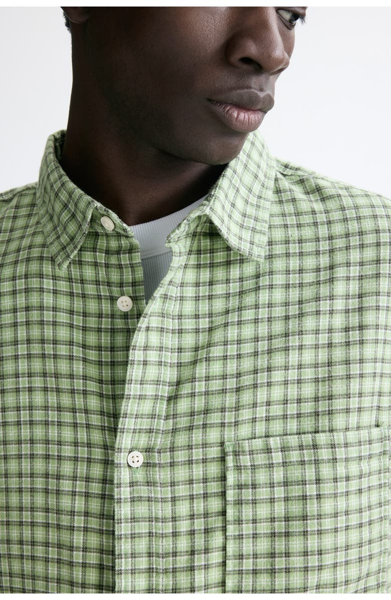 H&M Relaxed Fit Cotton Flannel Shirt, Alternate, color, Light Green/Checked