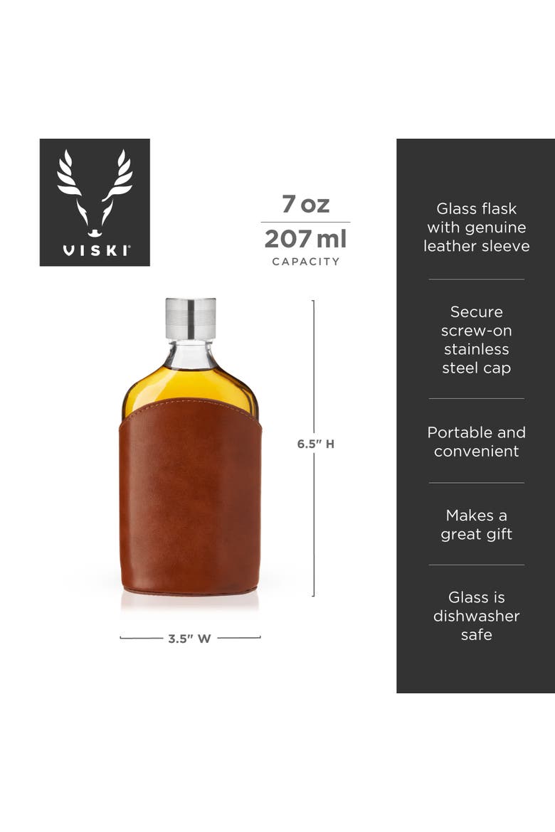 Admiral Parker Leather-Wrapped 7 oz Glass Flask, Alternate, color, Clear