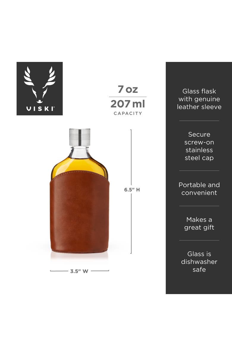 Viski Admiral Parker Leather-Wrapped 7 oz Glass Flask, Alternate, color, Clear
