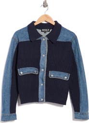 NVLT Denim Trim Sweater Jacket