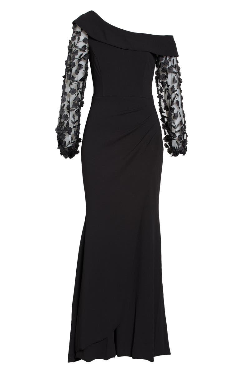 Xscape Evenings Floral Appliqué Long Sleeve Gown, Alternate, color,