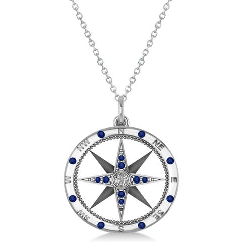 Compass Necklace Pendant Diamond Accented 14k