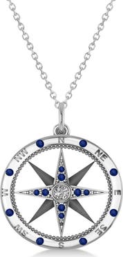 ALLUREZ Compass Necklace Pendant Diamond Accented 14k