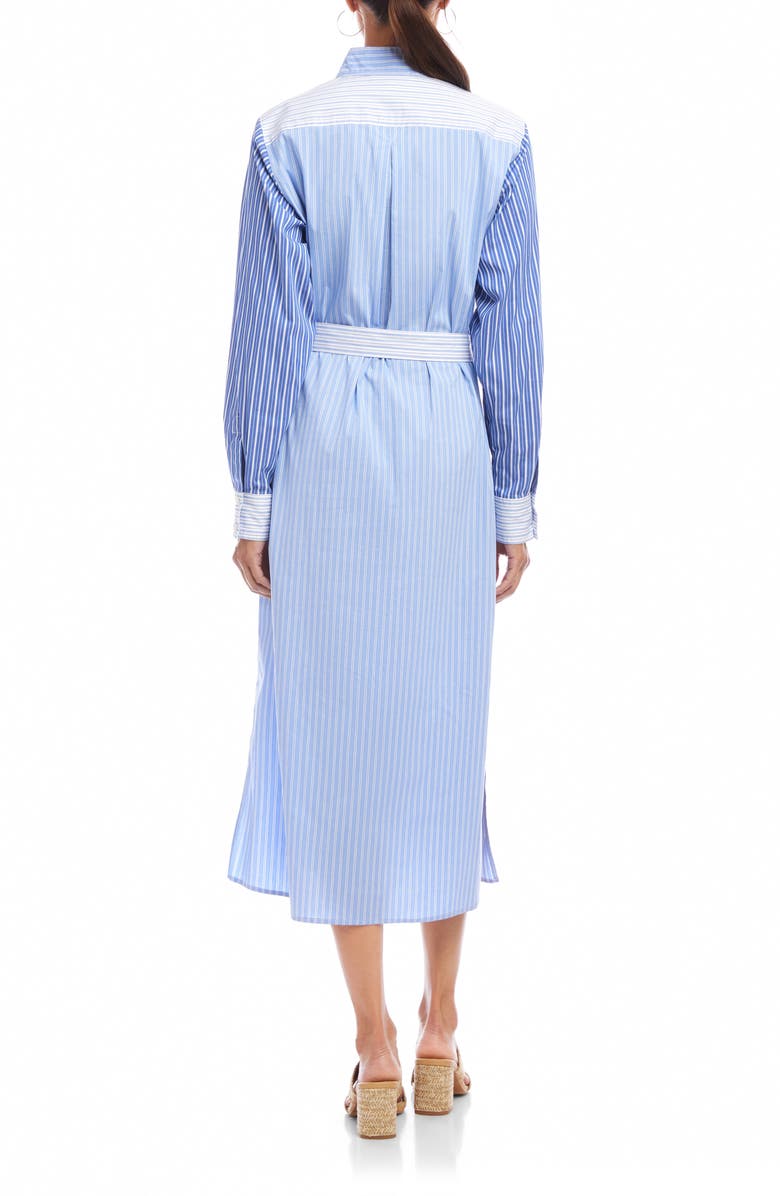 Karen Kane Mixed Stripe Belted Long Sleeve Shirtdress, Alternate, color, Blue Stripe