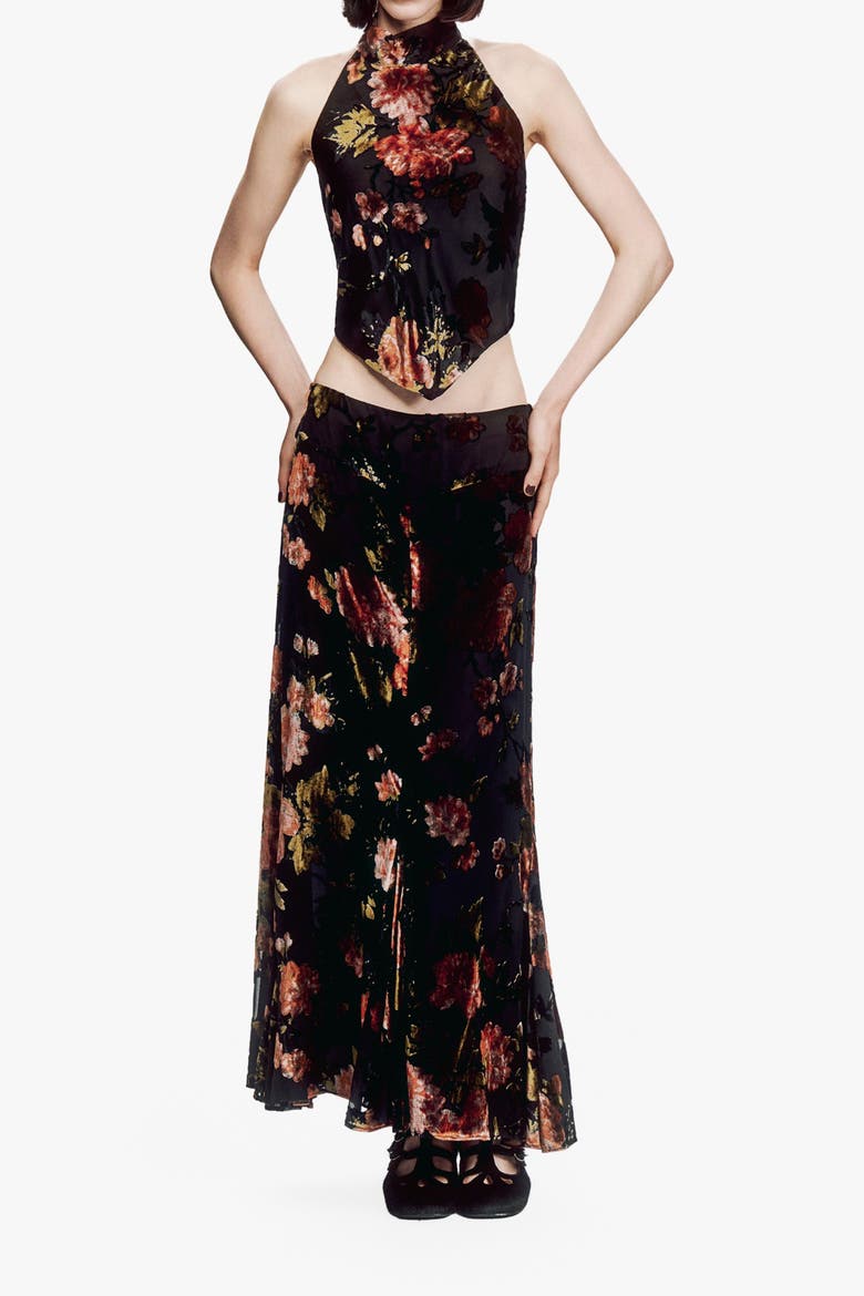 Folia Devore Trumpet Skirt, Alternate, color, RUSSET MULTI