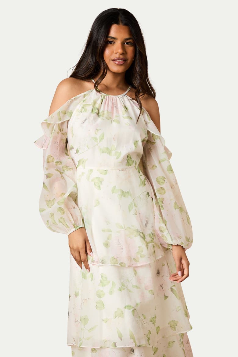 Petite Organza Cold Shoulder Midi Dress, Alternate, color, Ivory