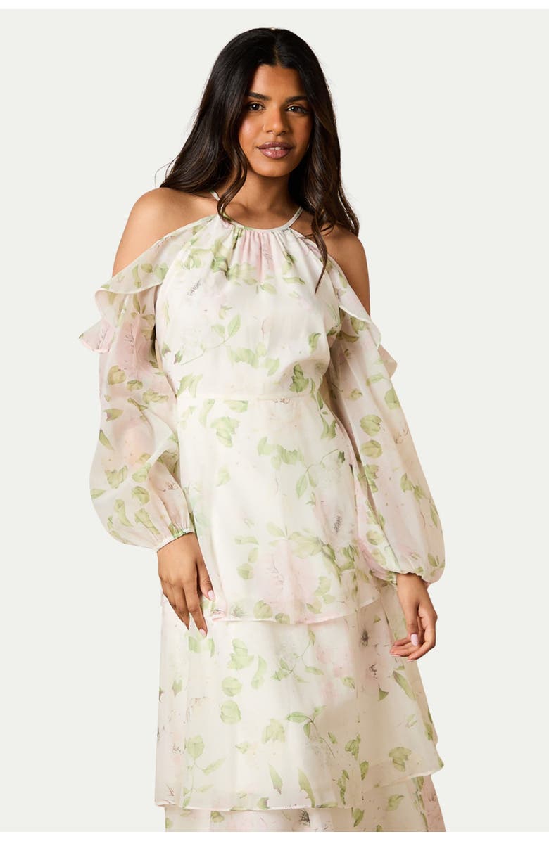 Oasis Petite Organza Cold Shoulder Midi Dress, Alternate, color, Ivory