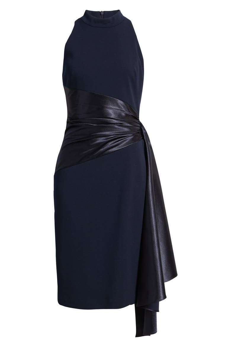 Mixed Media High Neck Cocktail Sheath Dress, Alternate, color, NAVY