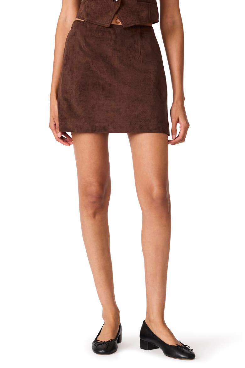 Cindi Faux Suede Miniskirt, Main, color, DARK CHOCOLATE