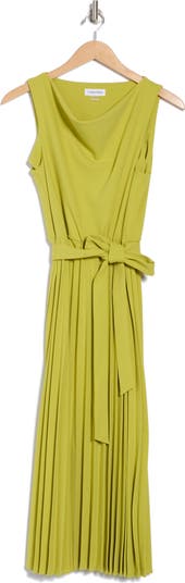 Cowl Neck Sleeveless Pleated A-Line Dress