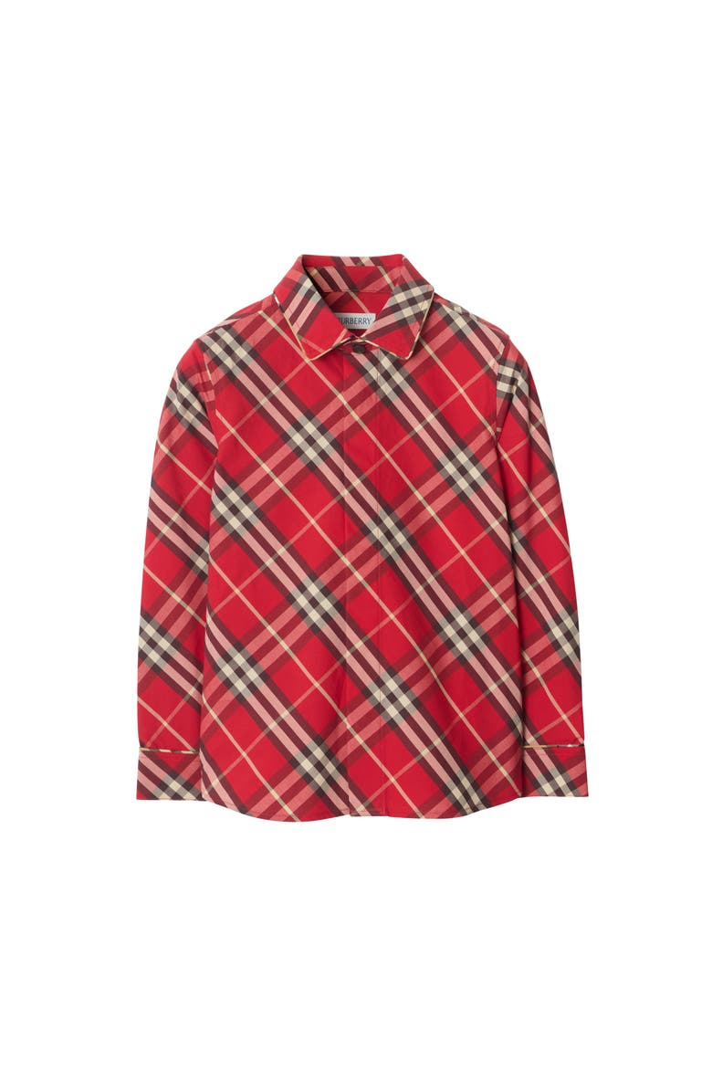 Burberry Check Cotton Shirt, Main, color, Crayon Red