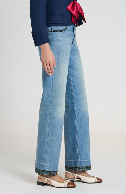 Valentino Straight-fit Denim Pants With Colorful Embellishments In Medium Blue Denim