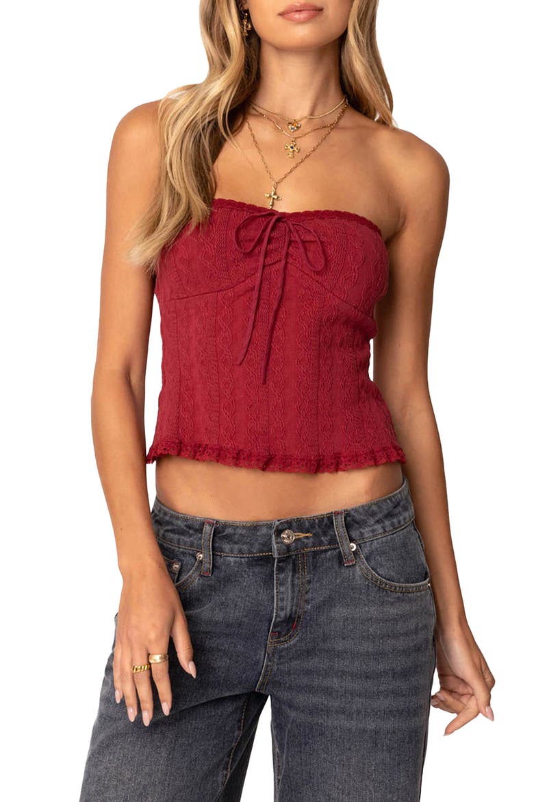 Lacey Tube Top, Main, color, BURGUNDY