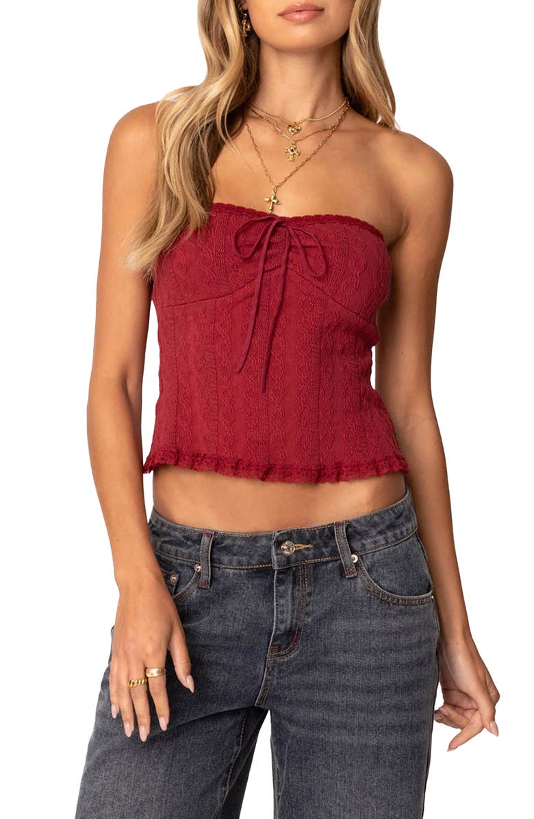 EDIKTED Lacey Tube Top, Main, color, Burgundy