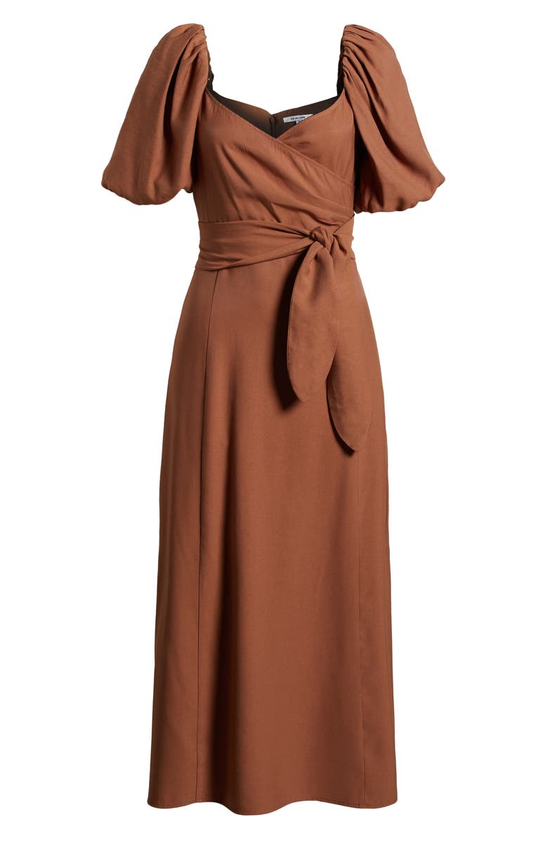 ZOE AND CLAIRE Puff Sleeve A-Line Dress, Alternate, color, Brown