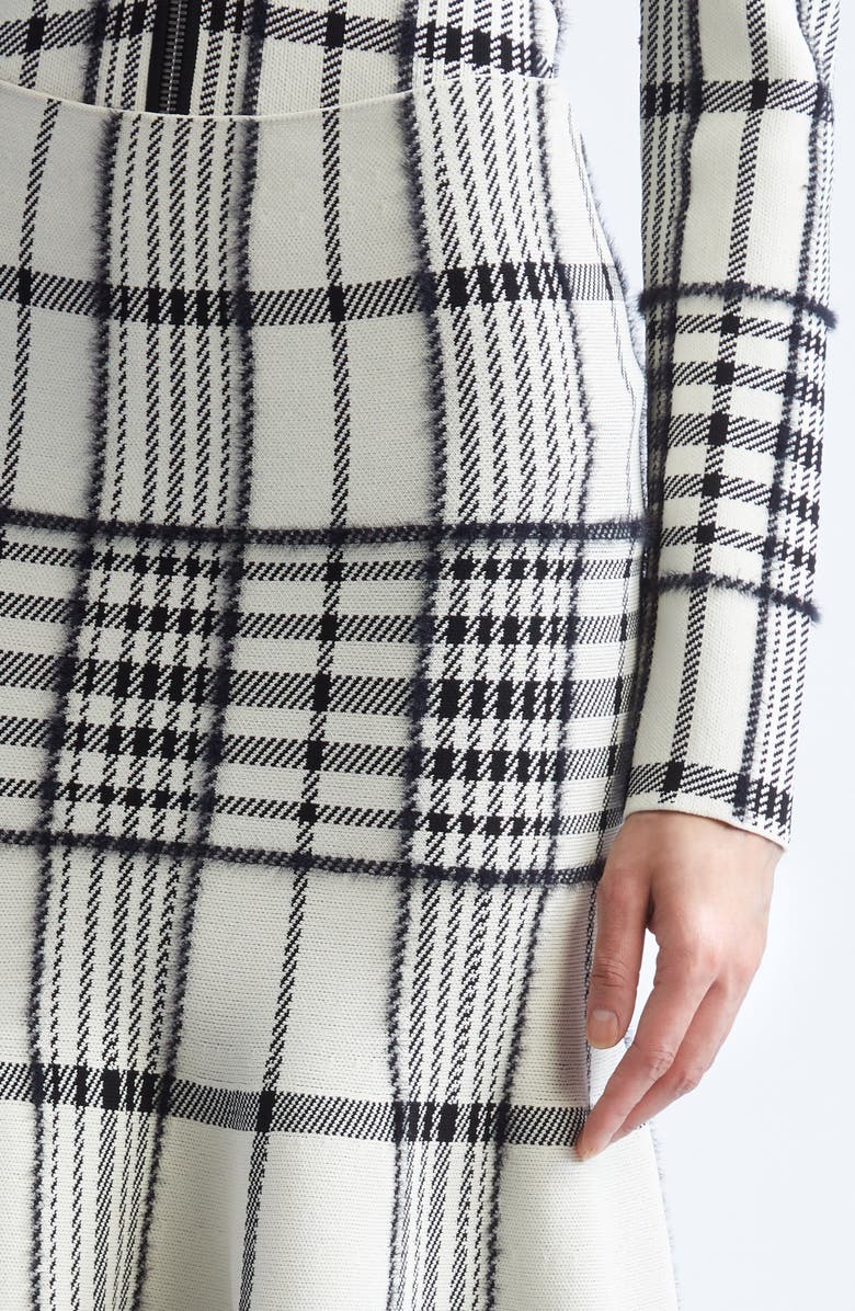 Brandon Maxwell The Rory Knit Flare Midi Skirt, Alternate, color, Ivory Plaid