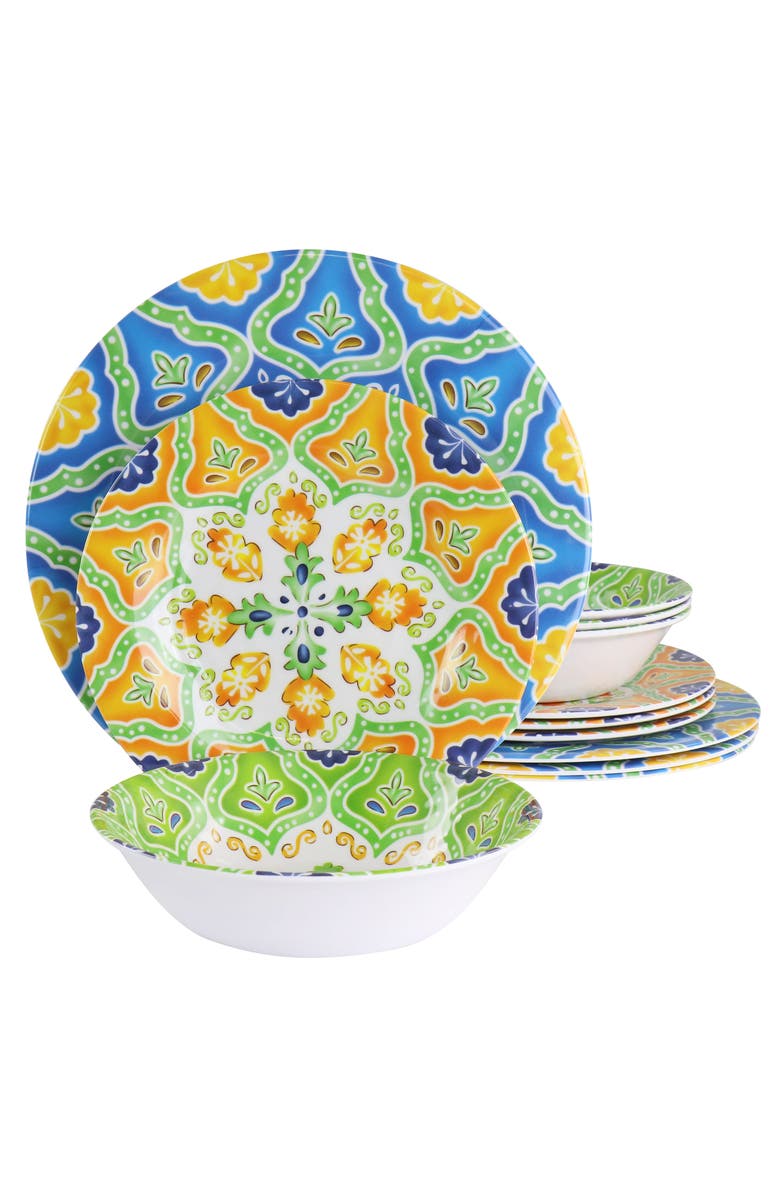 Elama Stapanya 12 Piece Melamine Dinnerware Set, Main, color, White