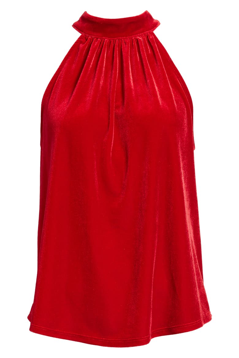 Gibson x Glam Squad Dede Velvet Tie Back Halter Top (Nordstrom Exclusive), Alternate, color, RED
