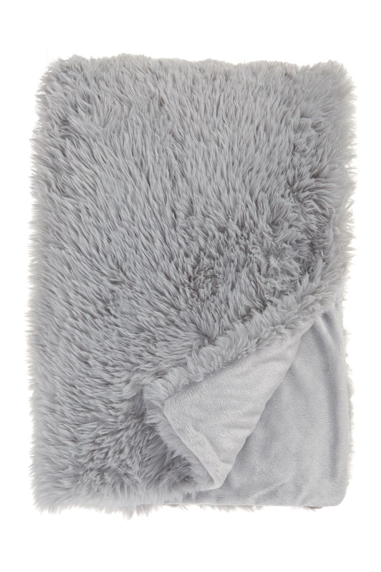 Shaggy Faux Fur Throw Blanket, Main, color, GREY SILK