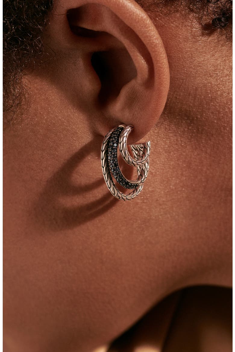 Classic Chain Black Sapphire Pavé Multihoop Earrings, Alternate, color, SILVER/ BLACK SAPPHIRE