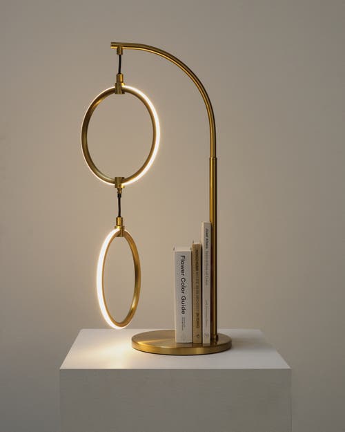 Brightech Nova 24" Modern Led Arc Table Lamp With Built-in 3-way Dimmer In Antique Brass