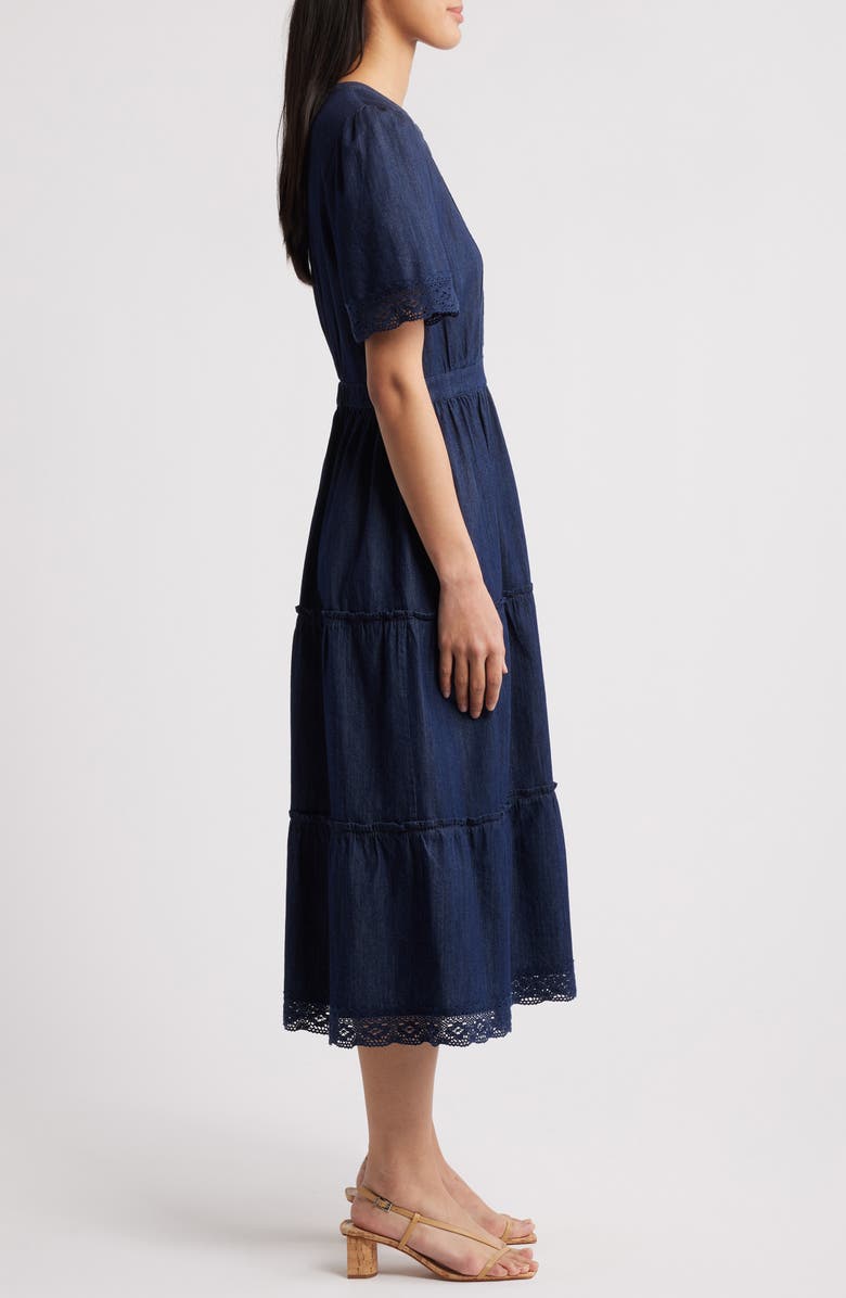 Caslon<sup>®</sup> Lace Detail Denim Midi Dress, Alternate, color,