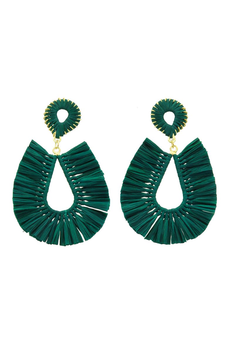 Raffia Teardrop Earrings, Main, color, GREEN