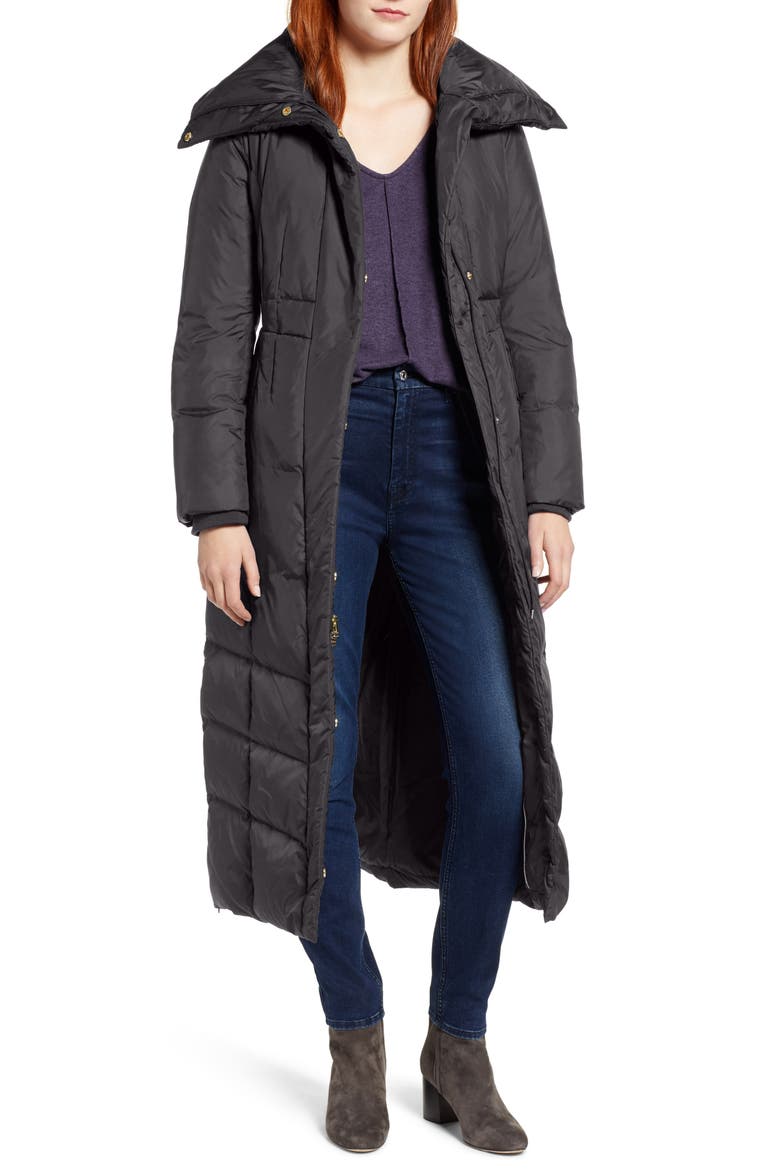 Long Down & Feather Fill Coat, Alternate, color, BLACK