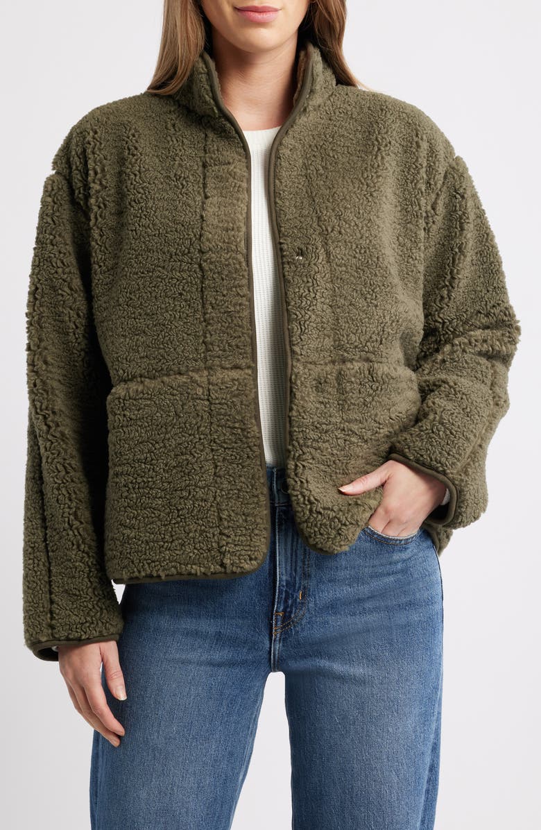 Caslon<sup>®</sup> Faux Shearling Jacket, Main, color, Olive Sarma
