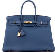 Pre-Owned Hermes Birkin Handbag Blue Togo with Gold Hardware 35
