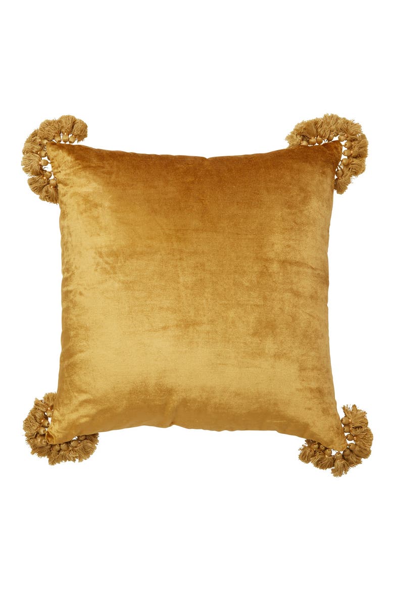 Raj Velvet Tassel Throw Pillow, Main, color, OLIVE