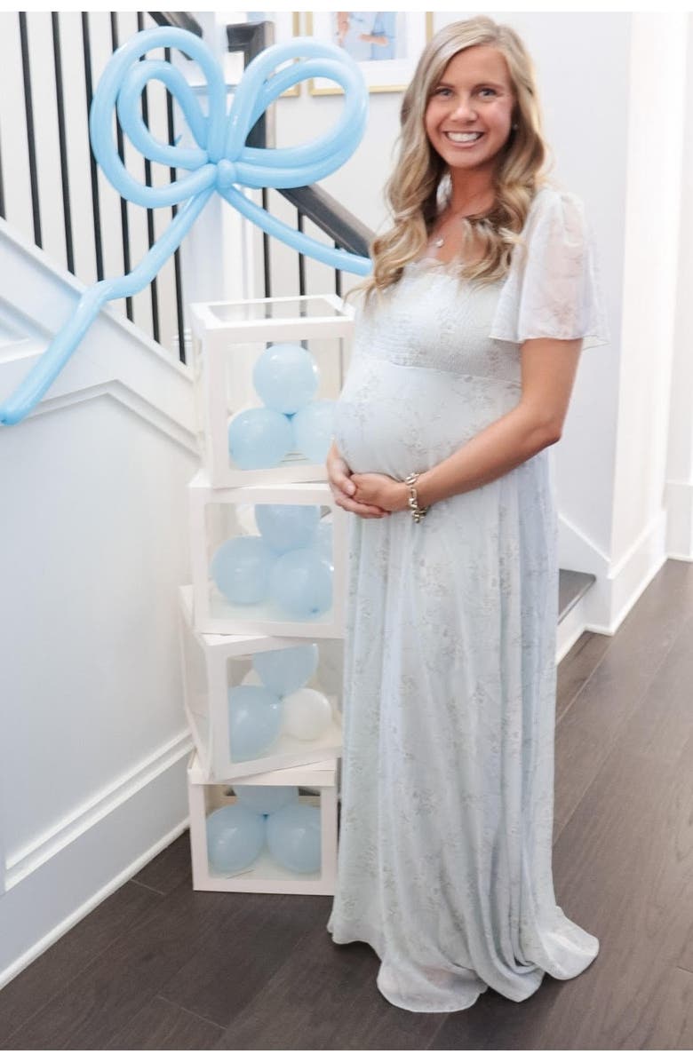 PinkBlush Floral Smocked Chiffon Maxi Dress, Alternate, color, Mint Green