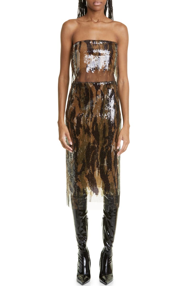 Dion Lee Helix Camo Sequin Tulle Strapless Crop Top, Alternate, color, 