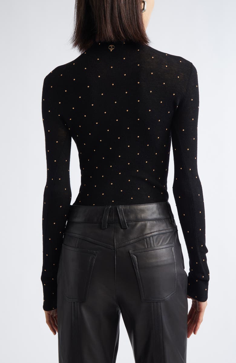 Rabanne Studded Funnel Neck Wool Sweater, Alternate, color, Black