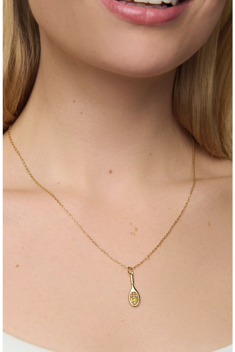 Tennis Racket Charm Necklace, Alternate, color, Metallic Gold
